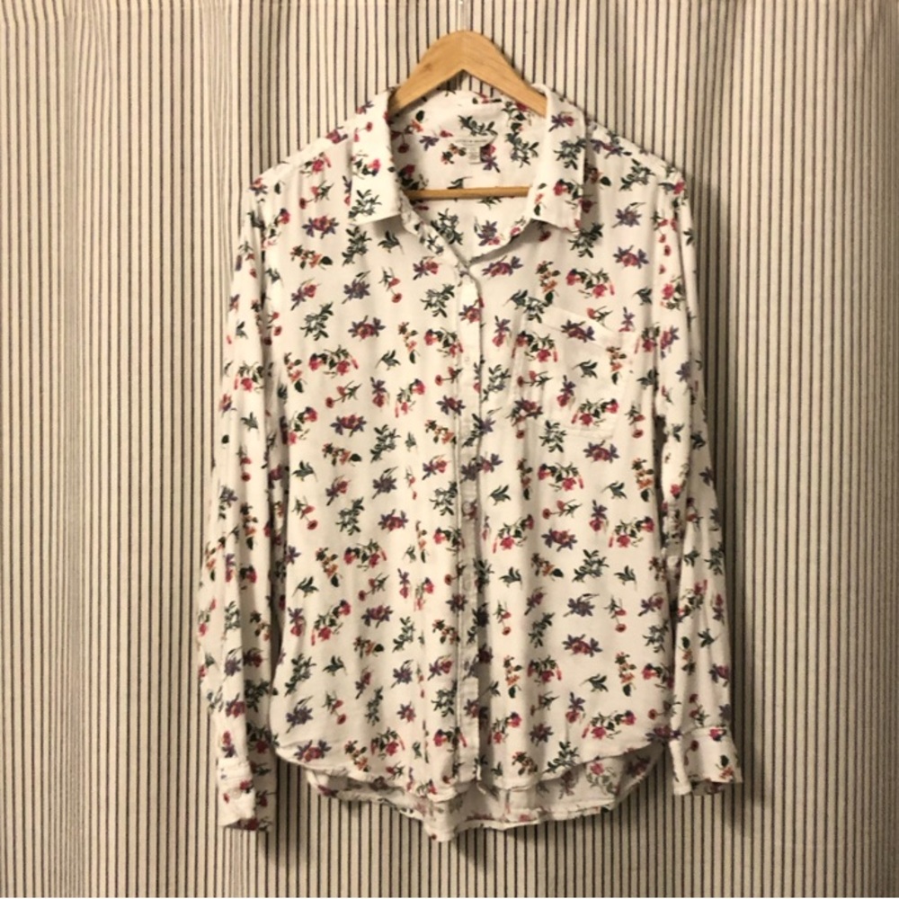 Lucky Brand Cream Floral Long Sleeve Button Down Shirt